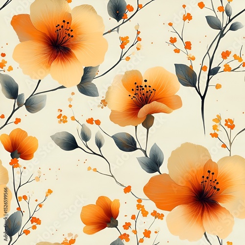 Hibiscus Flower Seamless Pattern. Generative AI