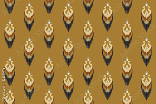 Traditional Ikat seamless pattern with ethnic design in warm orange and grey tones. Suitable for fabric printing, textile design, wallpaper, and digital background.