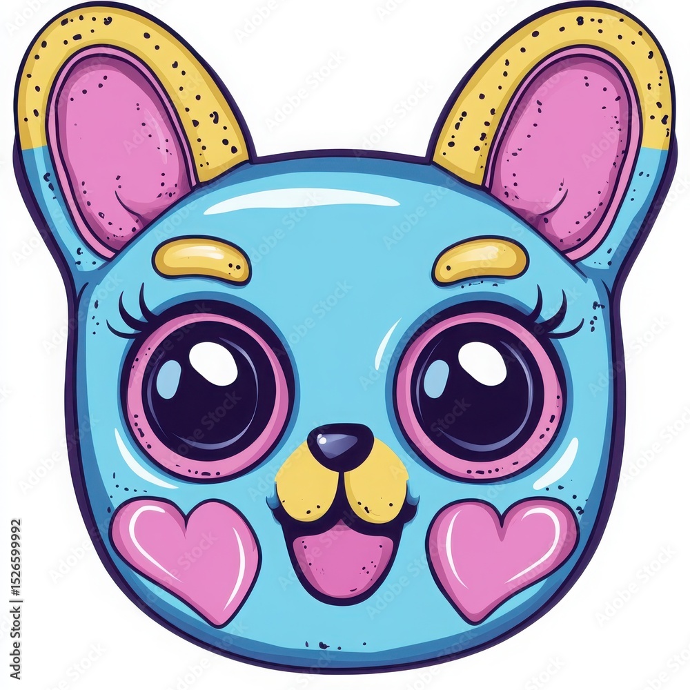 Fototapeta premium Kawaii Style Wrestling Mask Character with Big Eyes and Heart Motifs