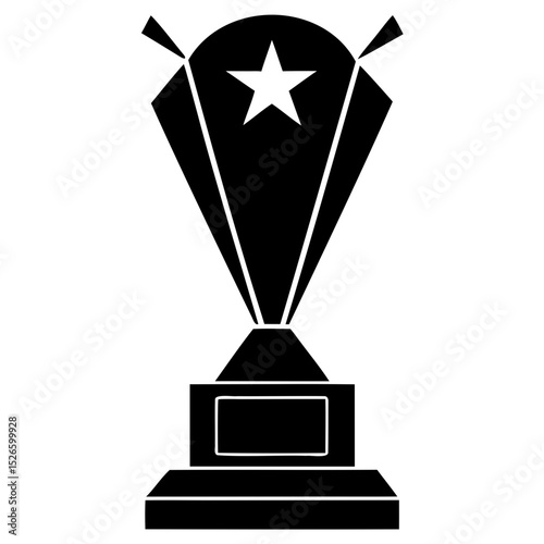Illustration of a trophy with a star on the top and a rectangular base design on transparent background