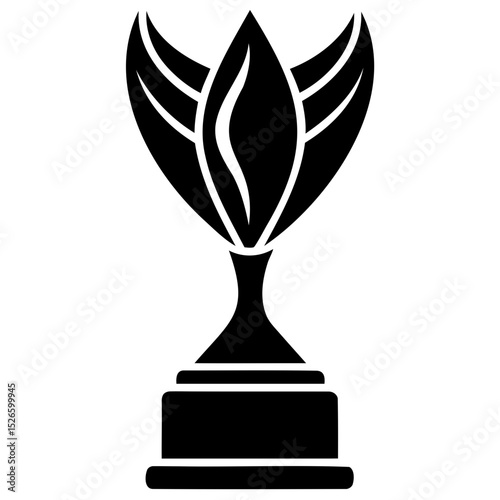 Illustration of a black trophy with a leaf design on a white background art on transparent background