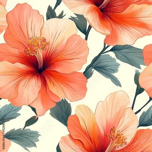 Hibiscus Flower Seamless Pattern. Generative AI