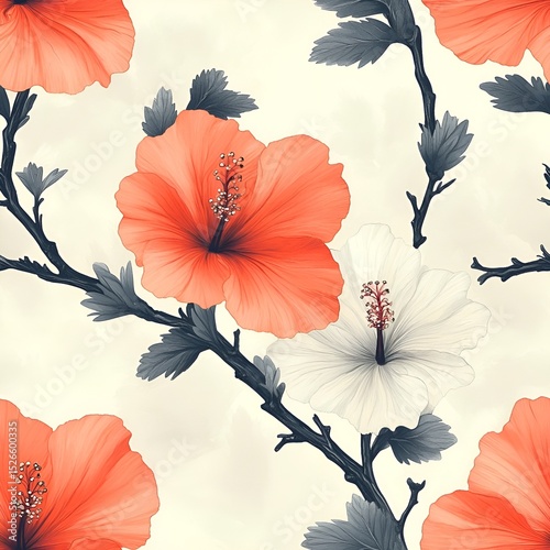 Hibiscus Flower Seamless Pattern. Generative AI