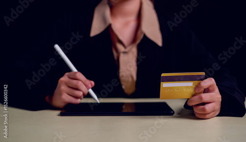 online shopping concept. hands holding credit card and using smart phone. shopping online payment by using smart phone.