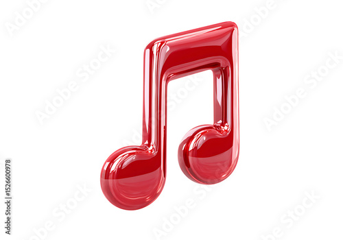 Glossy red eighth note music symbol on black background, On Transparent Background