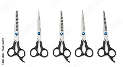 Silver and Black Metal Hair Scissors with Blue Accents on White Background