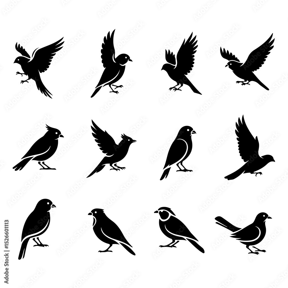 Fototapeta premium Collection of birds illustrated in a charming, rustic, and shabby chic aesthetic