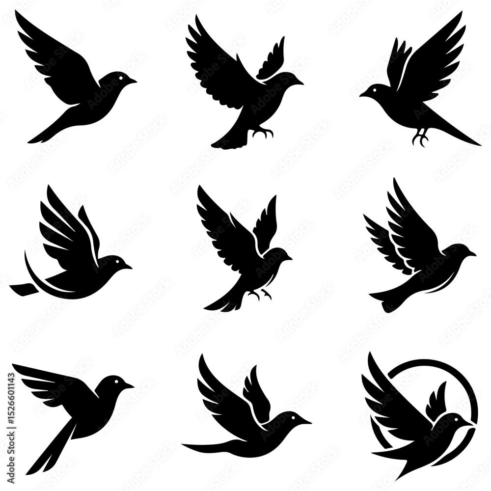 Obraz premium Set of elegant birds rendered in a delicate and fine filigree line art style