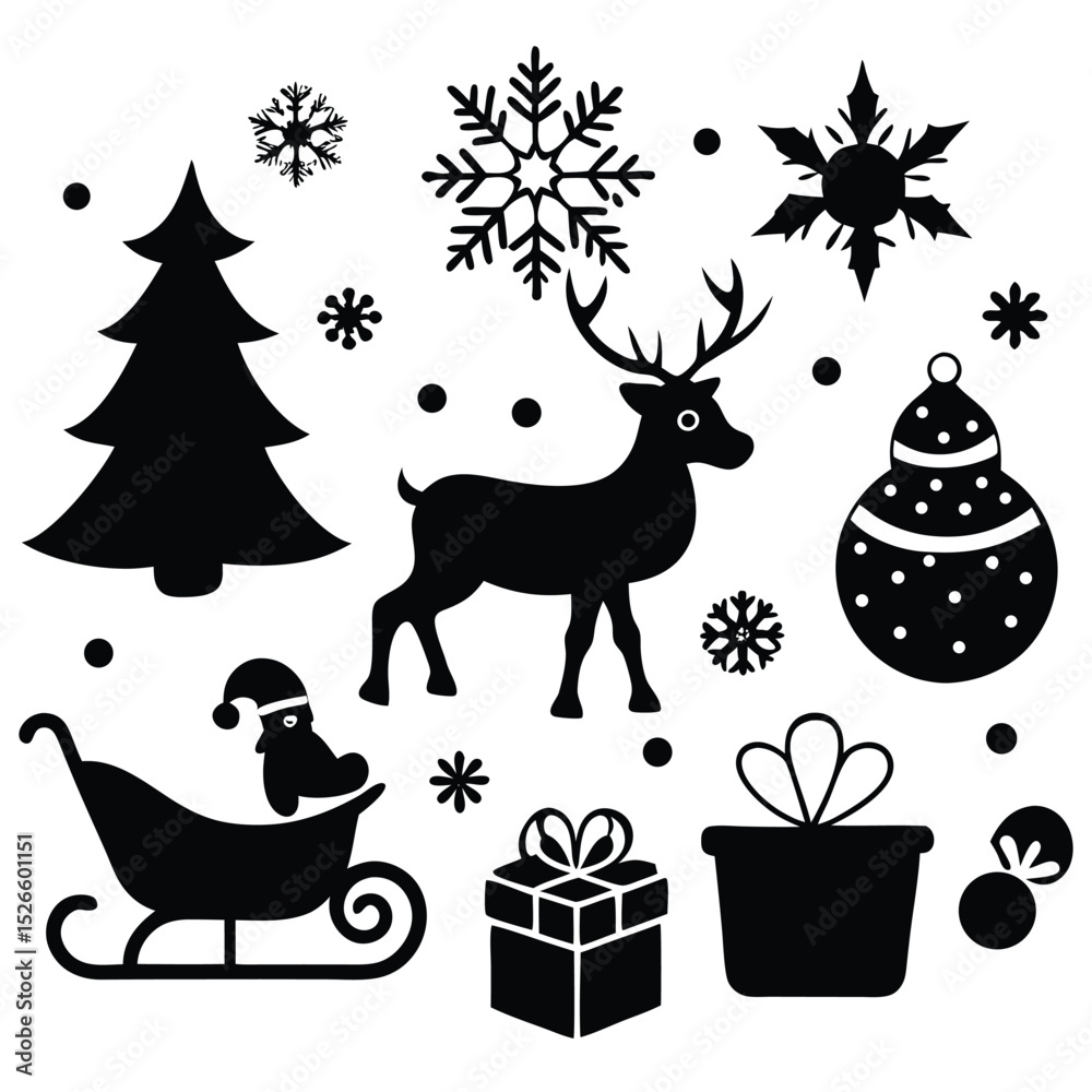 Fototapeta premium A collection of classic christmas icons, isolated on white background