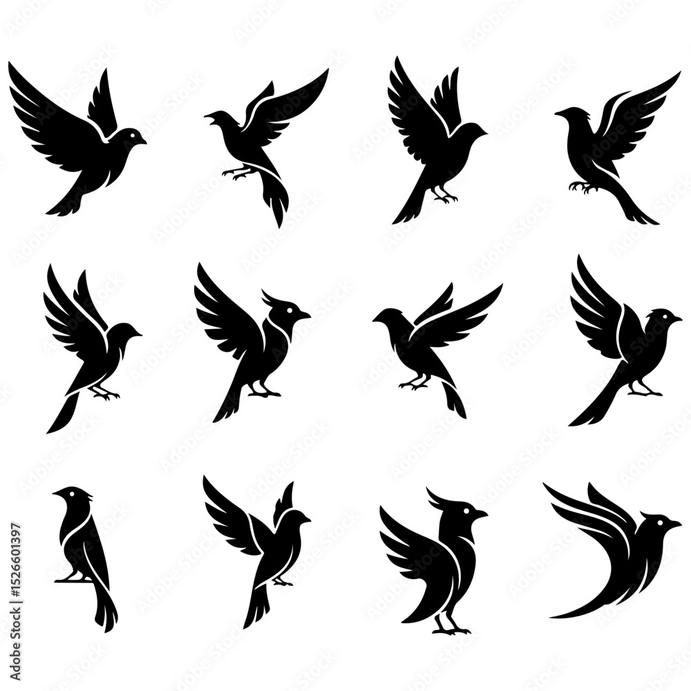 Fototapeta premium A beautiful, well editable collection of stylized birds for nature-themed graphic design