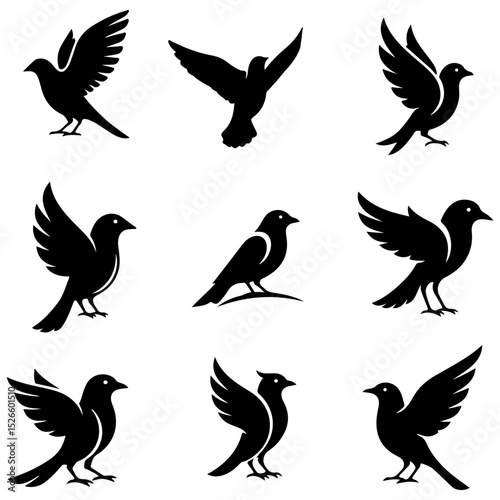 Set of abstract, elegant, and minimalist bird shapes, a high quality editable design