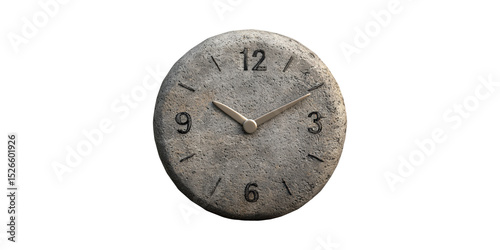 Stone Textured Clock Face With Minimalist Design. Timeless Aesthetic And Natural Material Isolated On Transparent Background