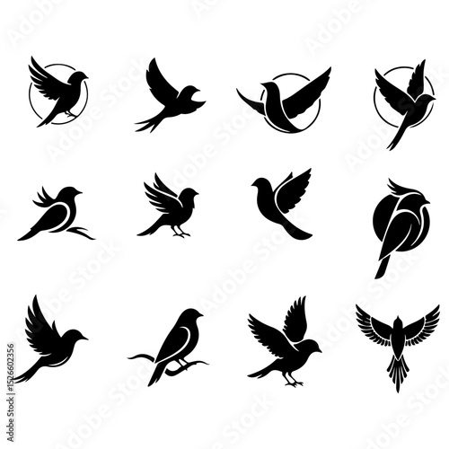 Set of stylishly modern and abstract bird art, a high quality editable collection