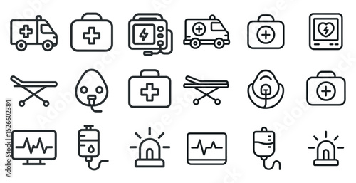 Medical emergency icons for ambulance and first aid kits design
