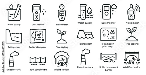 Environmental monitoring and conservation icons for design and print projects