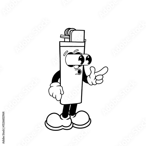 Retro character design of shocked lighter outline