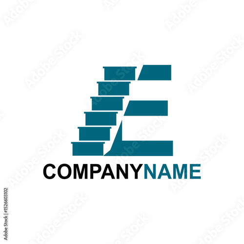 letter e  with stairs logo template illustration.