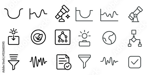 Science and technology icons for data analysis and astronomy designs