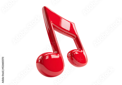 Glossy red eighth note music symbol on black background, On Transparent Background