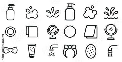 Bathroom hygiene icons set for personal care and grooming design projects