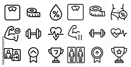 Fitness and health icon set for workout and exercise design projects