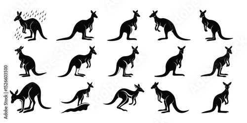 Kangaroo Silhouette Vector Set – Australian Wildlife Animal Icons