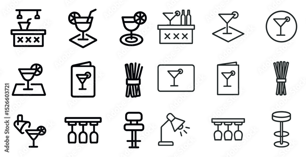 Fototapeta premium Cocktail icons and bar elements for drink menu and party design