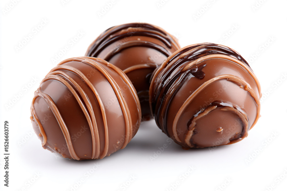 Obraz premium three chocolate covered donuts on a white surface