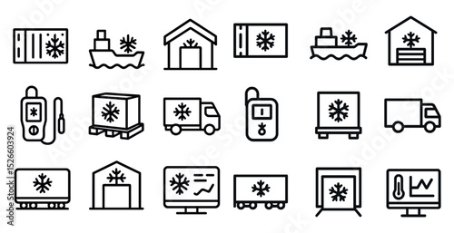 Cold chain logistics icons for temperature-controlled transport and storage