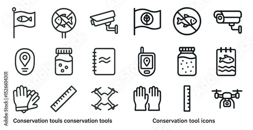 Conservation tools and icons for environmental protection and monitoring