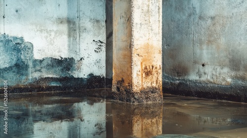 Basement Water Damage: Concrete Column Wall Leaking in Warehouse