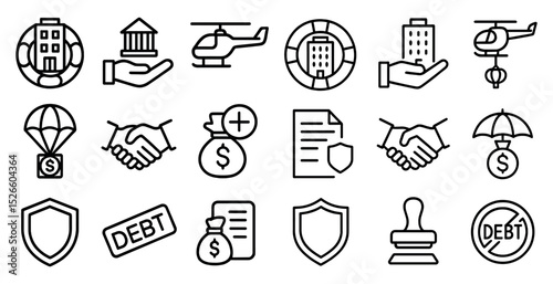 Financial and insurance icons set for business and security concepts