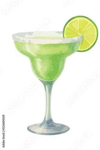 Wallpaper Mural Elegant watercolor Margarita cocktail vector illustration with salted rim and lime wedge. Vector isolated on white background. Ideal for bar menus, drink ads, summer parties, and beverage design. Torontodigital.ca