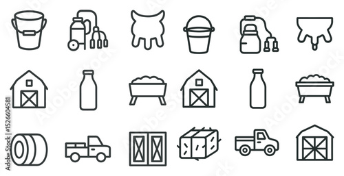 Farm and dairy icons for agriculture and farming designs