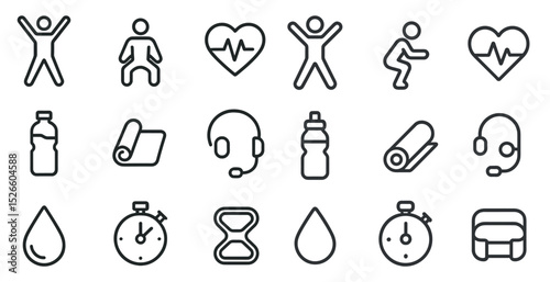 Fitness and wellness icon set for health and exercise design