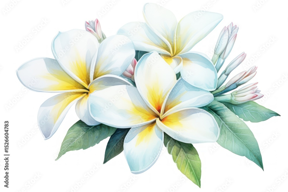 Naklejka premium Watercolor frangipani flower petal plant.