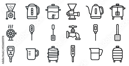 Home brewing and kitchen appliance icons for design and print projects