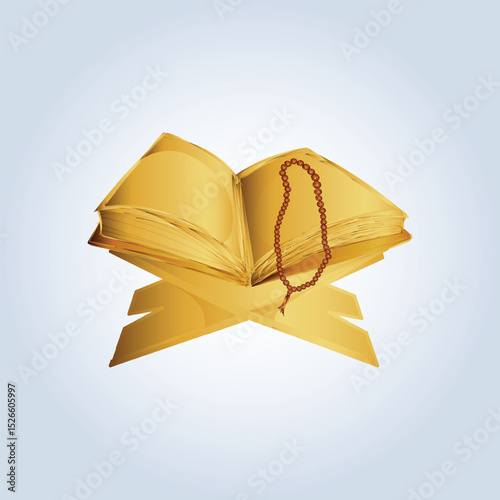 Quran Pak in golden color, a holy book with beads