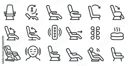 Recliner chair icons for comfort and adjustment features in seating design