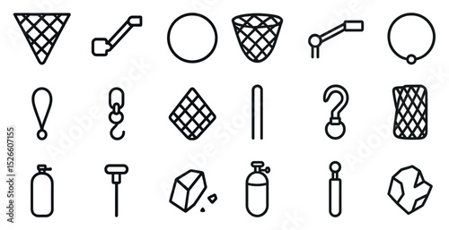 Set of simple line icons for industrial tools and equipment design