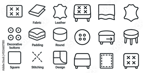 Furniture design icons with patterns and materials for creative projects