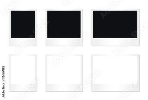 Set of empty white vintage instant photo frames with blank space isolated on transparent background for mockup design collage memory template display collection layout scrapbook decoration object