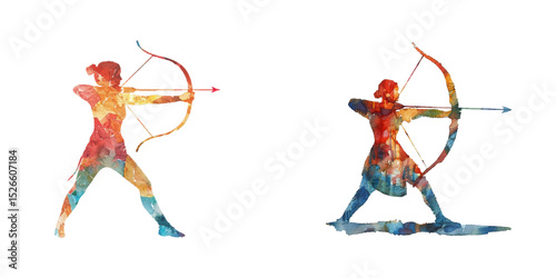 abstract color silhouette of archery watercolor vector illustration