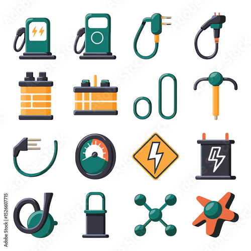 vector icons to vehicle fueling and charging a gasoline pump, an electric vehicle plug hydrogen mole