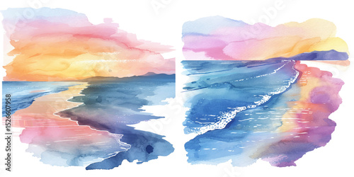 abstract color silhouette of beach watercolor vector illustration