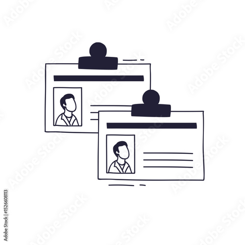Illustration of two ID badges, symbolizing identity and professional credentials.