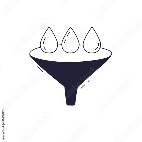 Illustration of a funnel with droplets symbolizing filtration or data processing.