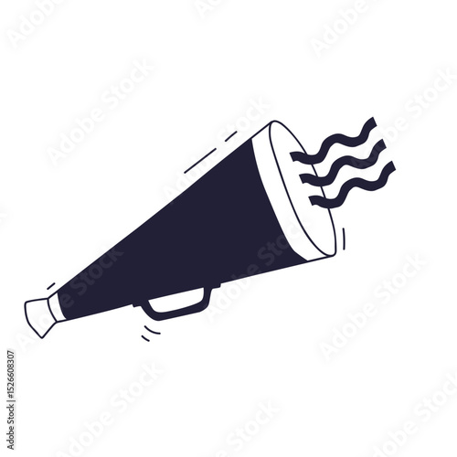 A megaphone emits stylized sound waves, symbolizing communication and amplification.