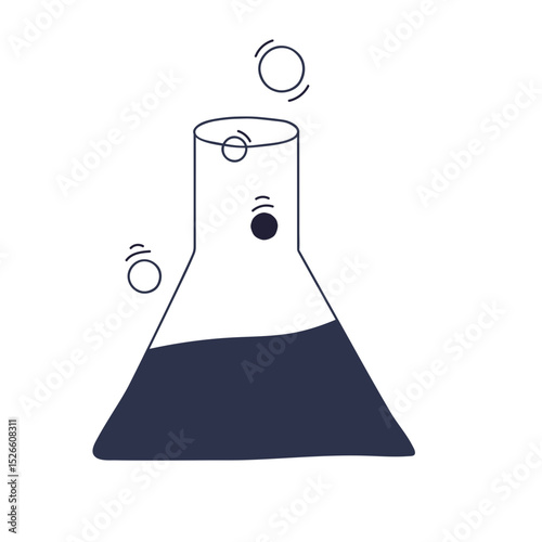 Illustration of a laboratory flask with liquid and bubbles, symbolizing scientific experimentation.