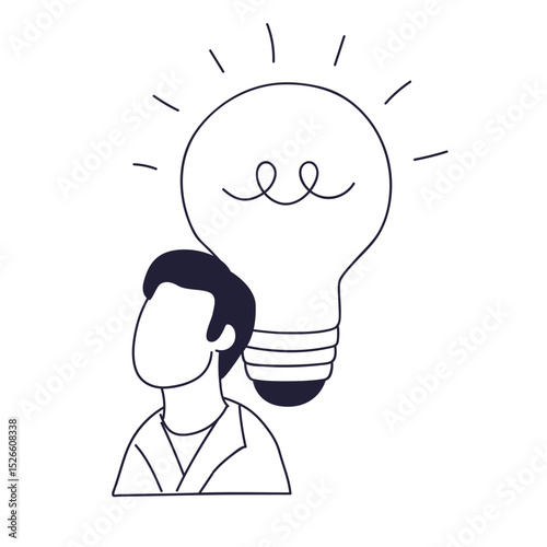 A scientist with a glowing light bulb above, symbolizing a new idea.